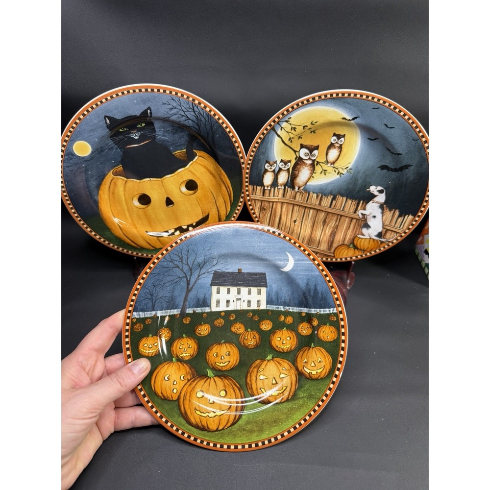 Vintage Halloween Plates "Pumpkin Hollow" Halloween plates Sakura Set Of 3